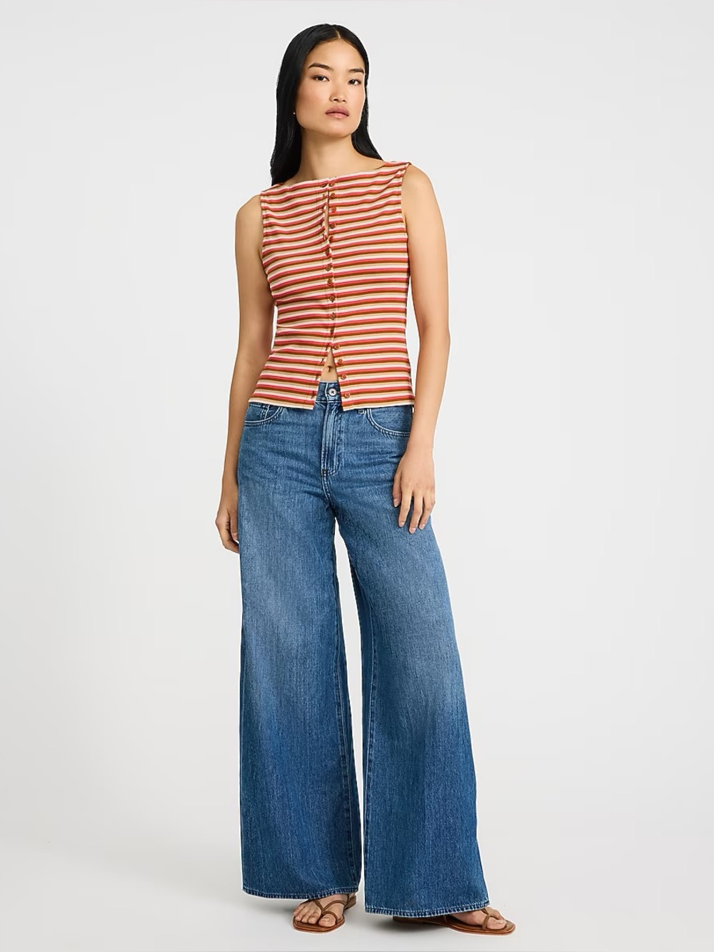Express Striped Ribbed Boat Neck Button Front Knit Tank - Picture 3 of 9
